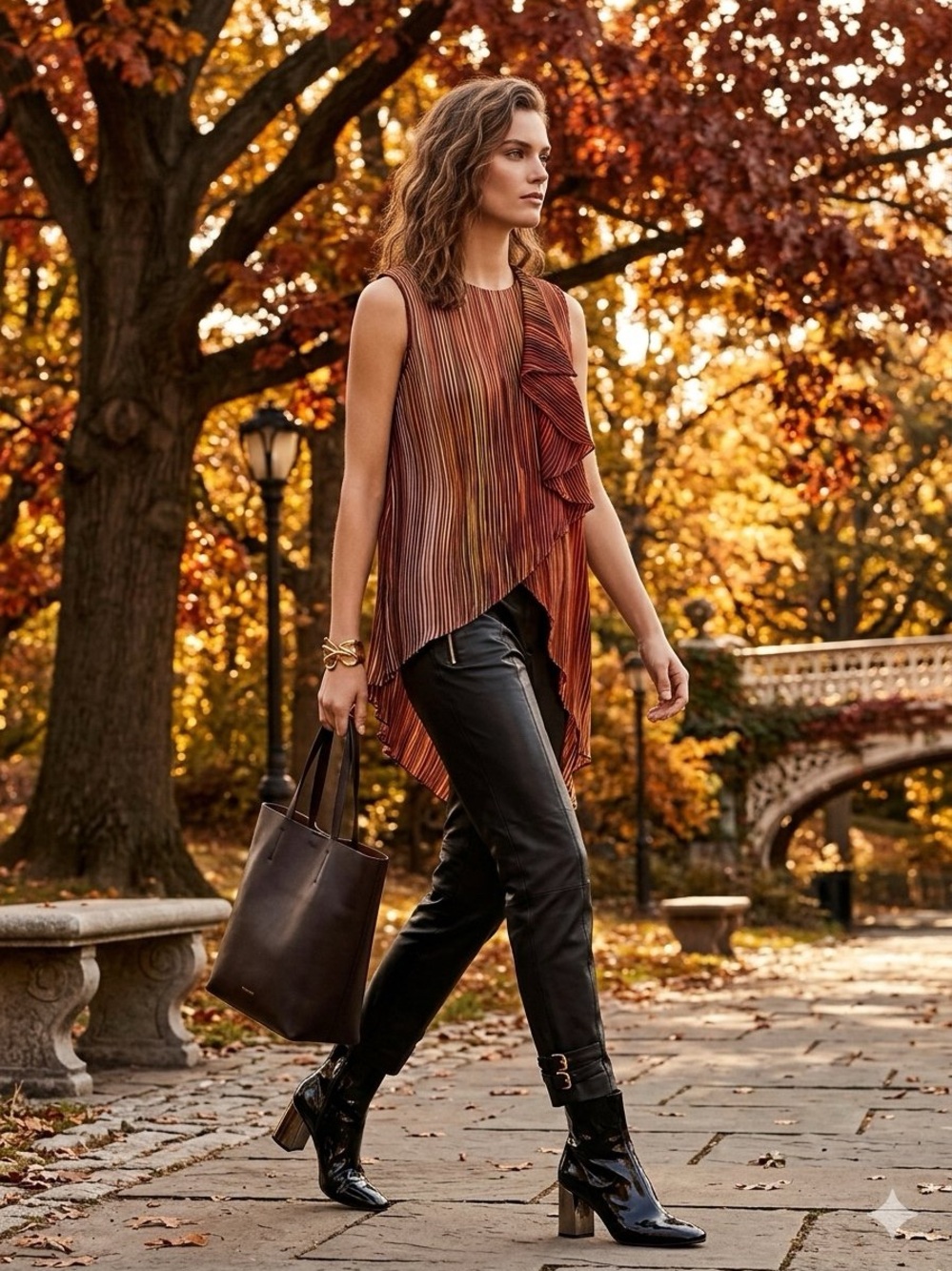 BCBGMaxAzria Silk Earthy Rust Multi-Striped Sleeveless Asymmetric Tunic Top